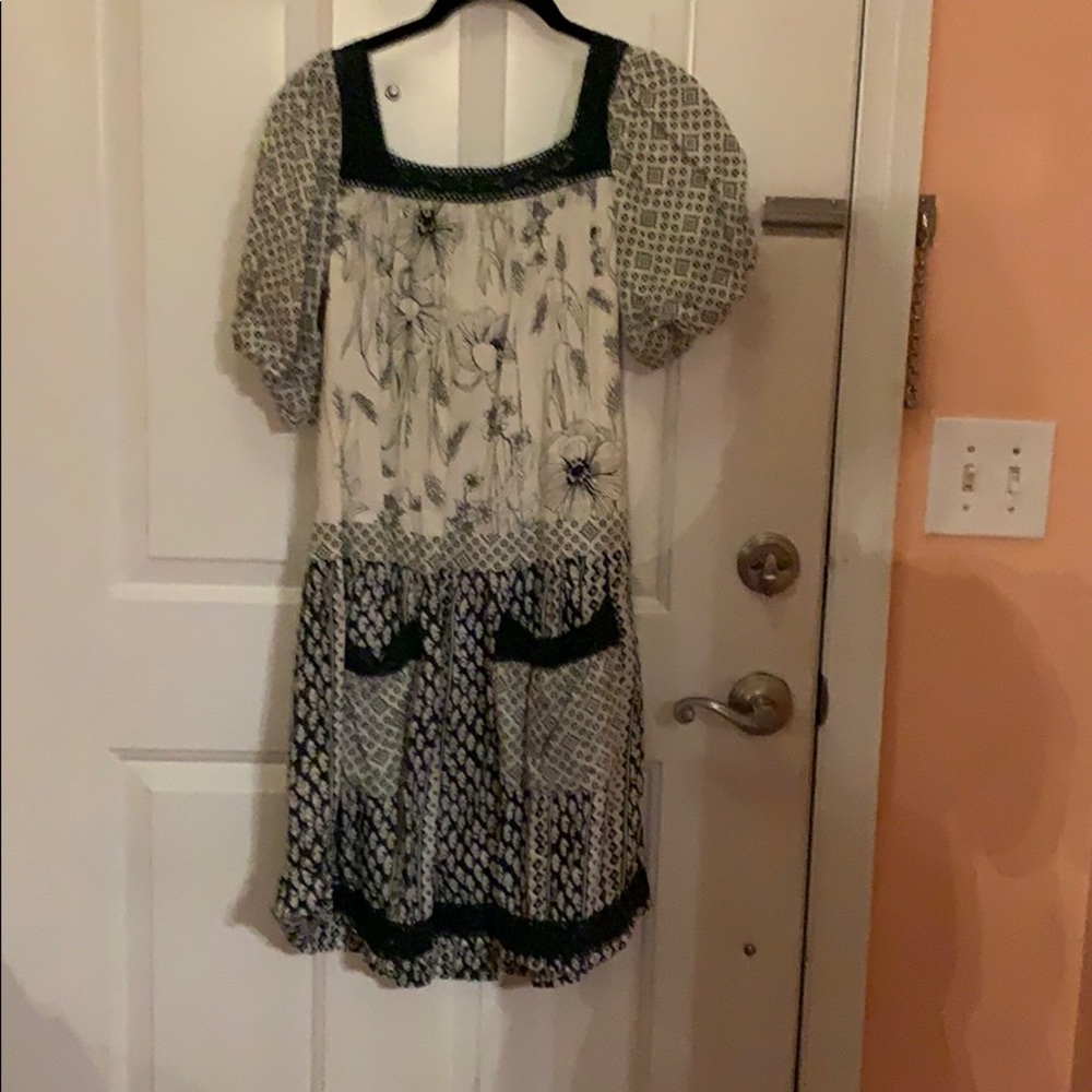 Kimchi Blue cream and blue crochet trim dress